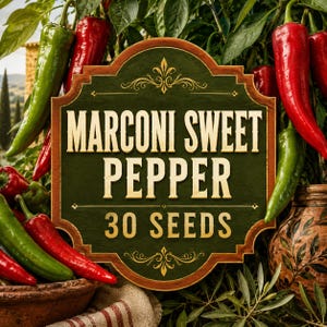 Marconi Sweet Pepper Seeds, Long Italian Frying, Roasting, Grilling, Stuffing (30 Seeds)