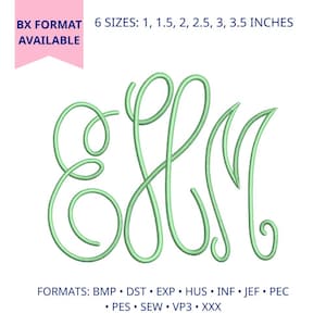 Vine Monogram Embroidery Font, BX Font, Tall Script Initial Alphabet, Elegant Machine Embroidery Letters
