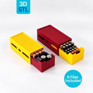 Pacchetto di file STL per l'organizzazione di batterie, contenitore modulare e personalizzabile per batterie, download stampabile in 3D, 6 file inclusi