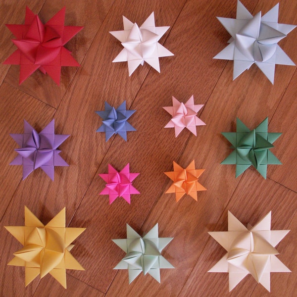 Folded Paper Froebel Stars-Choose Your Color/Colors Set of 12