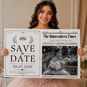 Quinceanera Newspaper Invitation, Sweet 15 Save The Date, Mis Quince Party Program, Editable Canva 15th Birthday Template