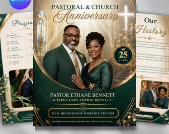 Pastoral Anniversary Bulletin Template Editable Canva, Church Program, Pastor Appreciation, Christian Anniversary, Instant Download