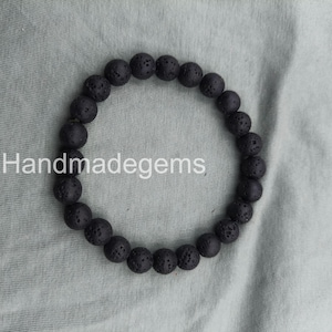 Black Lava Rock Bracelet 8mm Volcanic Stone Beads Aromatherapy Diffuser Jewelry Sterling Silver Clasp Boho Healing Gift for Him & Her