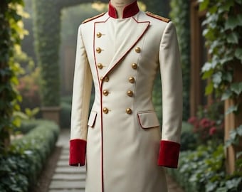 Herren Weiß Militär Tailcoat Jacke Viktorianische Zeremonie Mantel Zweireiher Prinz Mantel Formelle Hochzeit Uniform Jacke Steampunk Kleid Mantel