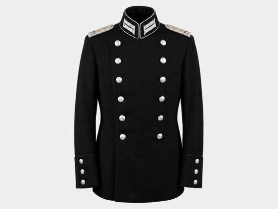 Men's Black Military Officer Coat | Double Breasted Parade Jacket
