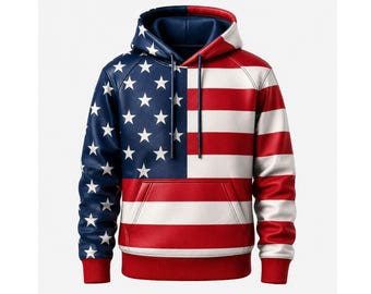 USA Flag Hoodie – American Flag Streetwear Pullover, Patriotic Unisex Hoodie, USA Stars & Stripes Sweatshirt, Gift for Him Her