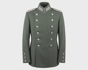 Herren Militäroffizierjacke | Zweireihiger Woll-Tunika-Mantel | Historische Militäruniform | Reenactment & Cosplay Jacke | Maßgeschneidert