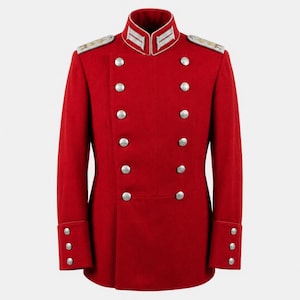 Men's Red Military Officer Jacket, Royal Ceremonial Coat, Hussar Style Uniform, Double Breasted Wool Coat, Gothic Parade Jacket,