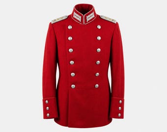 Rote Herrenoffizierjacke, königlicher Zeremonialmantel, Husarenstil-Uniform, zweireihiger Wollmantel, gotische Paradejacke,