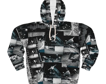Black and White Skateboarding Collage Hoodie