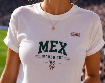 Top corto México Mundial 2026, camiseta vintage desgastada para fanática del fútbol mexicano, atuendo para el día del partido, camiseta El Tri, regalo para ella