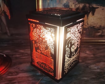 Lights of Moscow" (Огни Москвы) souvenir night lamp, manufactured in the Soviet Union (USSR). The lamp features intricate silhouette-style c