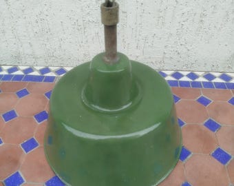 Vintage green porcelain enamel industrial pendant lamp, a highly recognizable staple of mid-century utilitarian and factory design