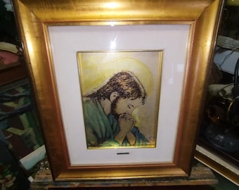 Jesus Christus in tiefem, innigen Gebet. Das versilberte Bild zeigt die traditionelle Ikonographie Christi mit einem Heiligenschein