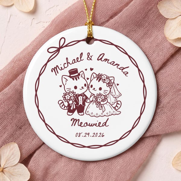 Ornement de mariage personnalisé, cadeau pour jeunes mariés, souvenir de mariage pour amoureux des chats, Monsieur et Madame