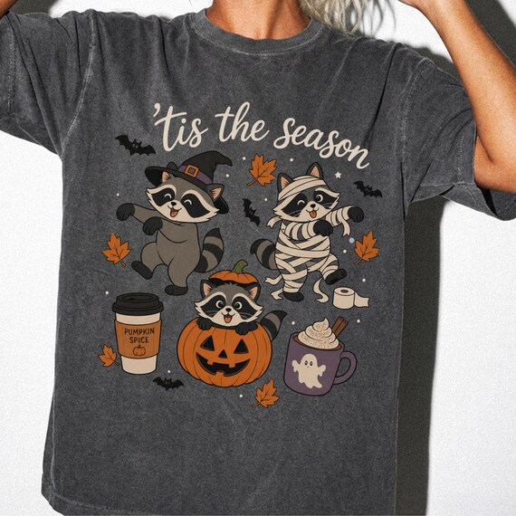 Comfort Colors Raccoon Halloween Shirt, Tis The Season Retro Ghost Mummy Raccoon Tee