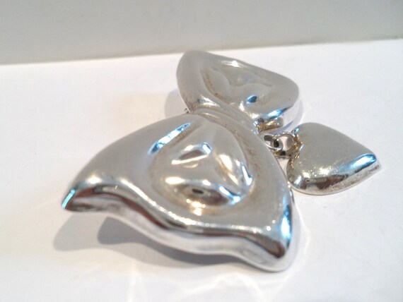 Vintage Sterling Silver Bow and Heart Brooch Pend… - image 5