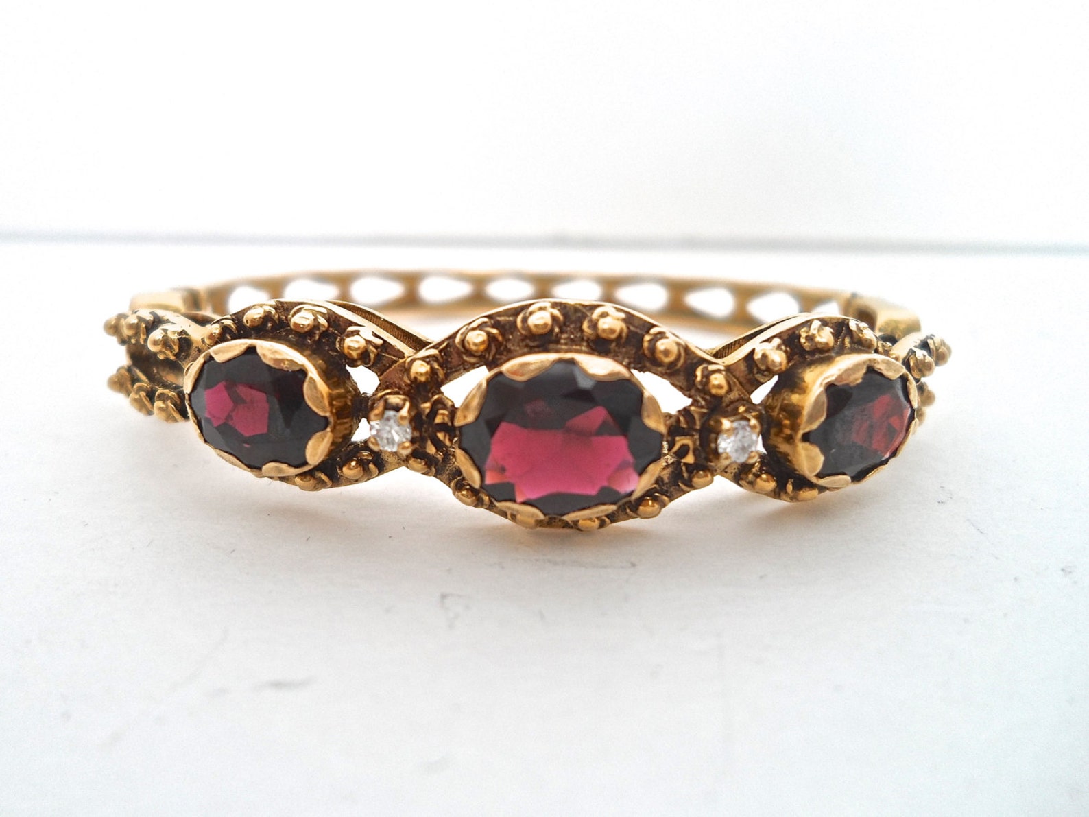 Vintage Gold Jewelry Bohemian 14kt Gold and Diamond Hinged