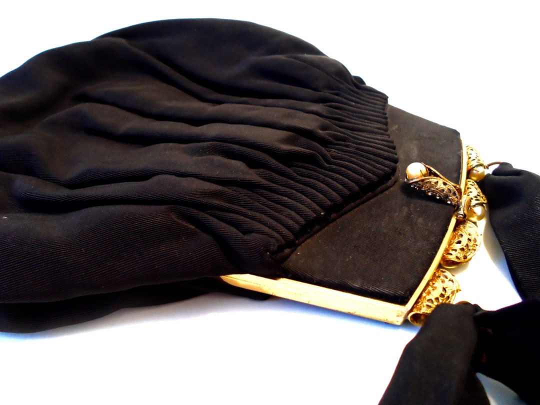 Victorian Black Taffeta Evening Purse Ornate Gold Tone and - Etsy