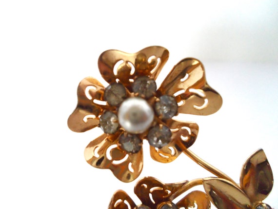 Vintage Coro Retro Gold Tone Flower Bouquet Brooc… - image 3