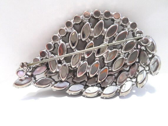 Vintage Gunmetal Gray and Clear Rhinestone Leaf B… - image 4