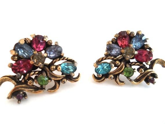 Vintage Hollycraft Rhinestone Flower Earrings Pas… - image 1