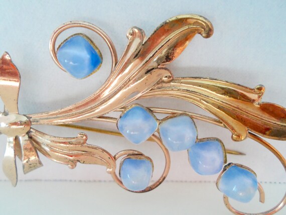 Retro Sterling Silver Vermeil Blue Moonstone Flor… - image 3