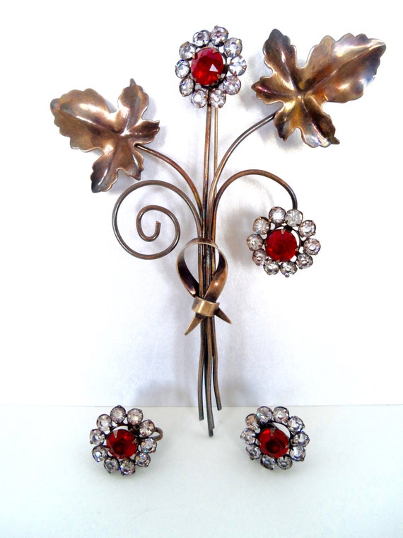 Vintage Retro Sterling Silver Flower Bouquet Broo… - image 1