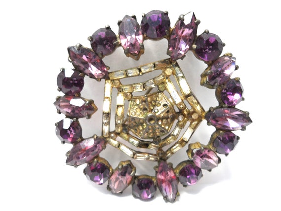 Large Vintage Purple Rhinestone Pot Metal Brooch … - image 3