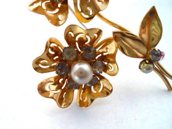 Vintage Coro Retro Gold Tone Flower Bouquet Brooc… - image 2