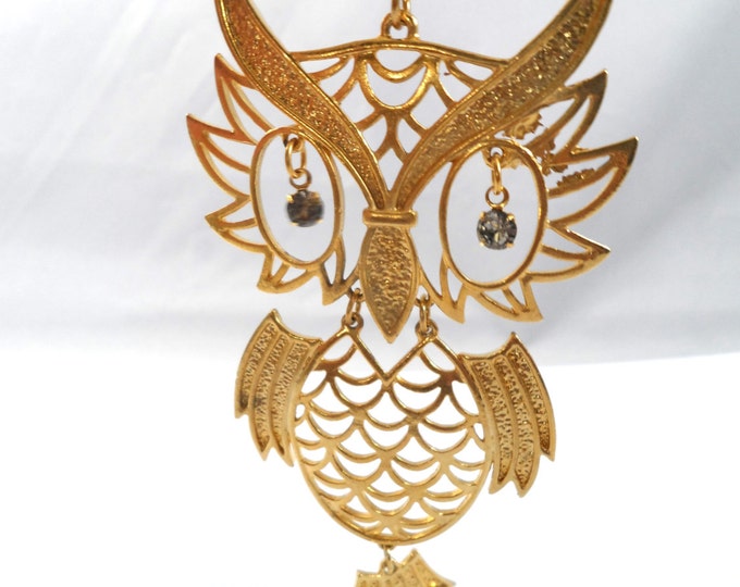 Vintage Articulated Owl Pendant Necklace Gold Tone and Etsy