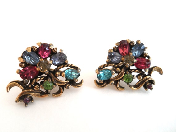 Vintage Hollycraft Rhinestone Flower Earrings Pas… - image 2