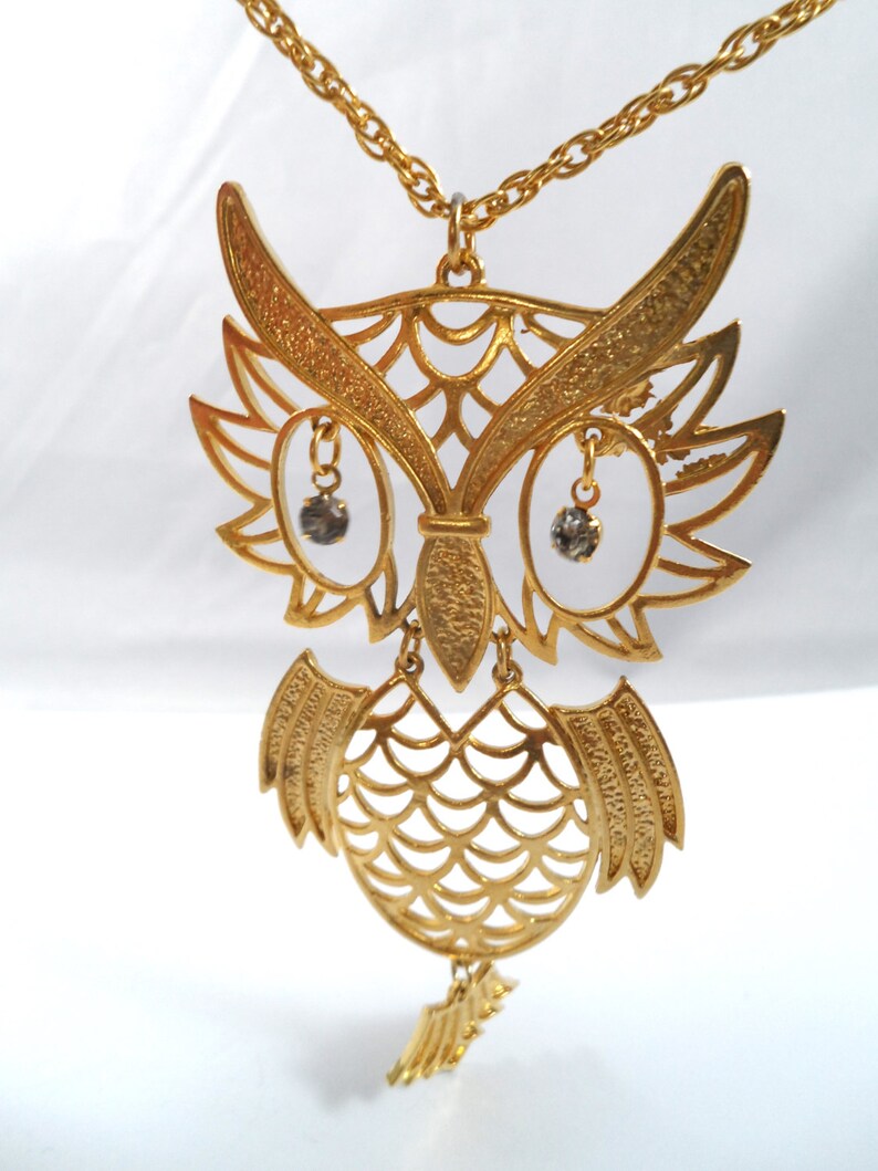 Vintage Articulated Owl Pendant Necklace Gold Tone and Etsy