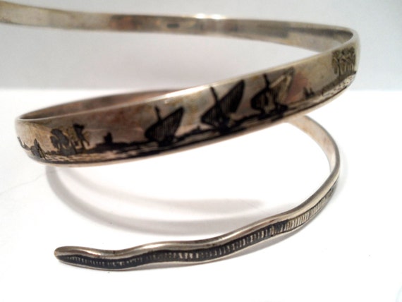 Vintage Sterling Snake Coil Bracelet Silver Serpe… - image 3