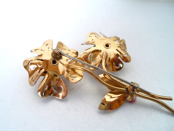 Vintage Coro Retro Gold Tone Flower Bouquet Brooc… - image 4