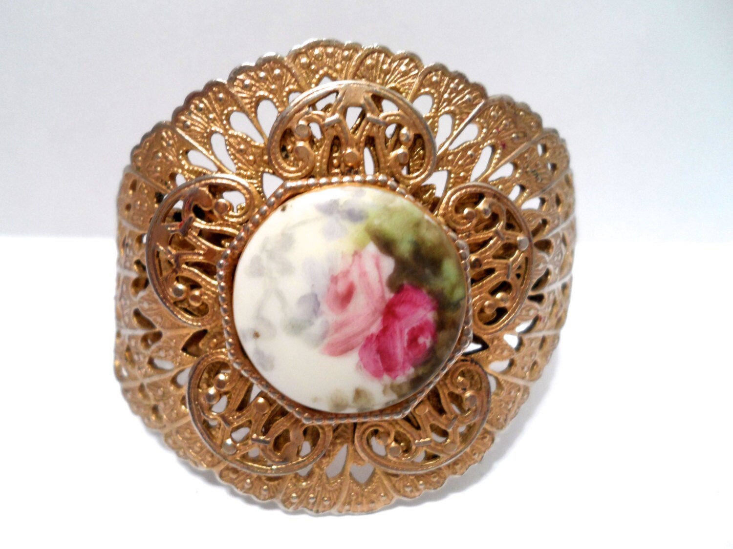 Vintage Gold Tone Filigree Cuff Bracelet Victorian Style With Etsy