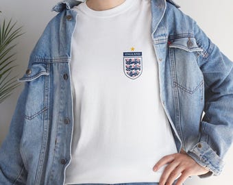 England Football Shirt, Three Lions Crest Embroidered Style Tee, Retro England Soccer Graphic T-Shirt, Subtle Casual Supporter Gift