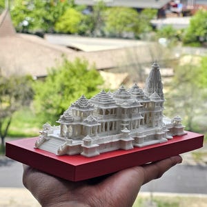 Miniature du temple Ram Mandir d'Ayodhya, modèle de temple imprimé en 3D, couleur ivoire, 25,6 cm