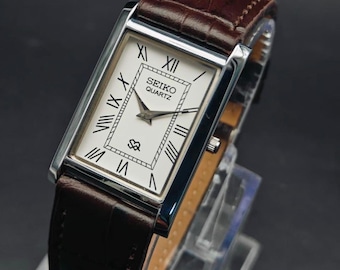 Rare Vintage Seiko Slim Tank Men's Watch, Rectangle Roman Dial