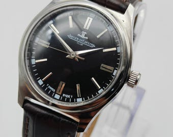 Vintage Jaeger LeCoultre Club : Black Dial, Manual-Winding, Leather Strap, Swiss Made. Wrist Watch