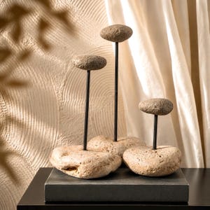 Juego de 3 piezas decorativas de piedra natural, escultura de piedra, decoración para mesa de centro, arte Wabi Sabi, decoración Japandi, decoración para estantes.