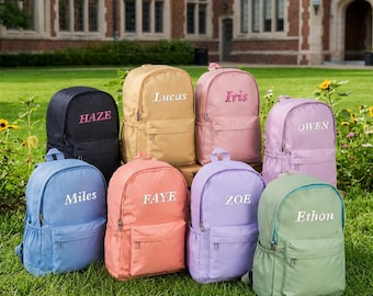 Personalized Embroidered Name Backpack Custom Color Options Adjustable Strap Casual Carry Bag