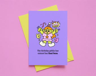 Verjaardag Goblin volledig geactiveerde beste vriend verjaardagskaartsjabloon, bewerkbare canva-wenskaart, afdrukbare digitale kaart Gepersonaliseerd ontwerp