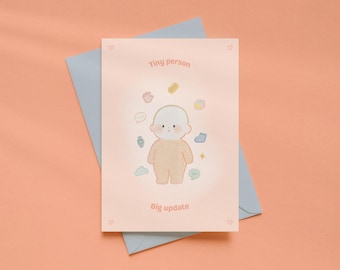 Kleine persoon Grote update Kaartsjabloon eerste verjaardag, bewerkbare canva-wenskaart, afdrukbare digitale kaart, gepersonaliseerd kaartontwerp