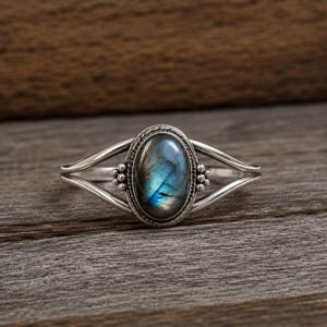Labradorit Manschette Armband, Sterling Silber Armreif, Blue Flash Edelstein, südwestlichen Boho Schmuck