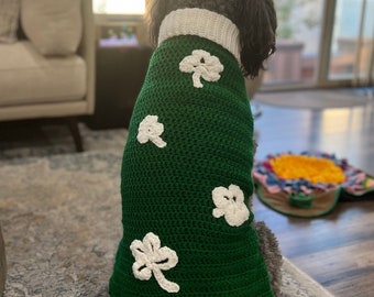 Green Crochet Shamrock Dog Sweater - Handmade