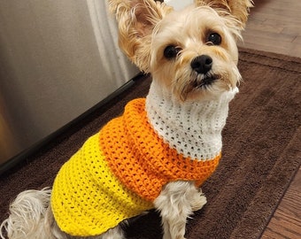 Candy Corn Crochet Dog Sweater: Halloween Pet Costume