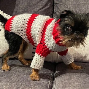 Red and White Holiday Turtleneck, Long Sleeve Crochet Dog Sweater, Custom Made, Dog Sweater, Handmade Sweater, Personalized Dog Sweater