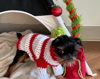Red and White Crochet Dog Sweater: Holiday Turtleneck, Custom Made