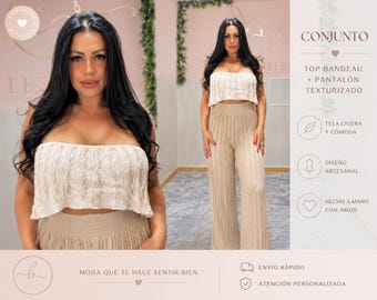 Boho Two Piece Set, Beige Knit Outfit, Resort Wear Set, Vacation Outfit for Women, Beach Lounge Set, Handmade Summer Clothing